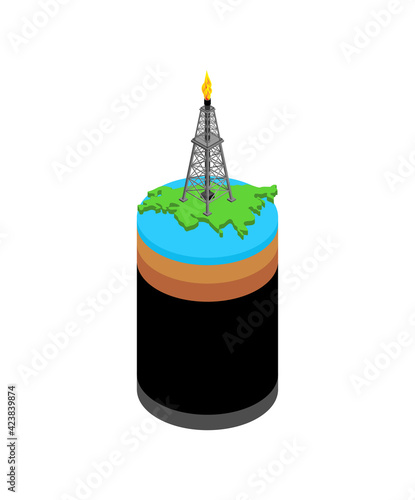 Oil rig on map of Russia. Oil production in russia.