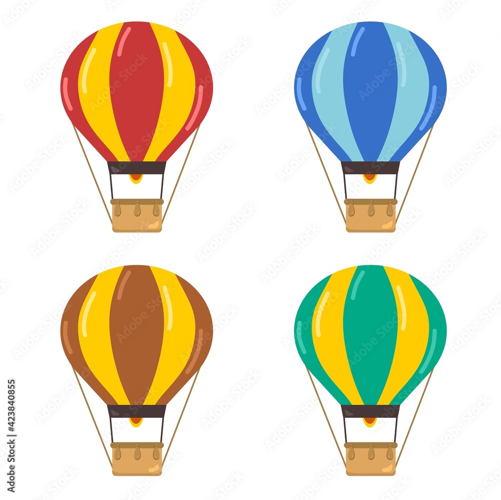 Obraz premium Vector illustration set of colorful air balloon at tourist attractions, logos, travel and holiday themes, perfect for holiday advertising