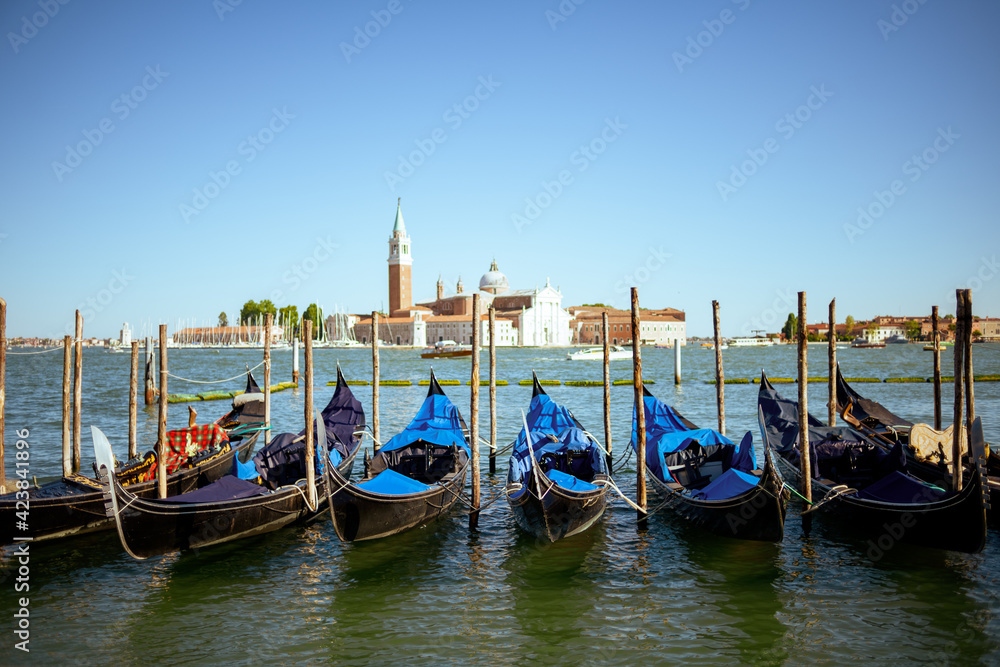 landscape with gondola and grand canal in Venice, Italy