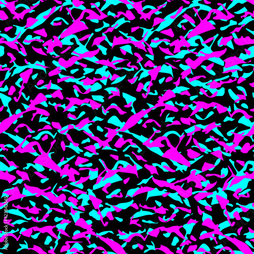 Seamless camouflage pattern for textiles. Repeat geometric element pink and blue colors.