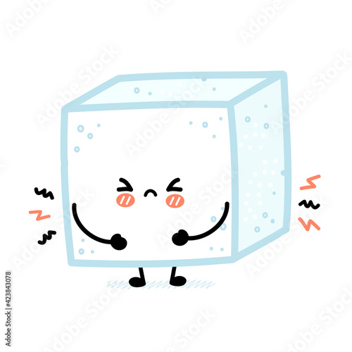 Cute funny sad sugar piece cube character. Vector flat line cartoon kawaii character illustration icon. Isolated on white background. Sugar cube character concept