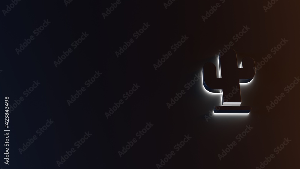 3d rendering of white light stripe symbol of cactus on dark background 3d rendering of white light stripe symbol of cactus on dark background