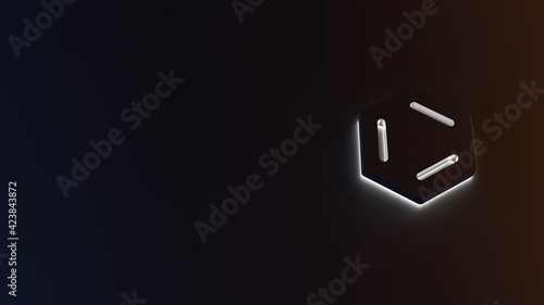 3d rendering of white light stripe symbol of benzene on dark background