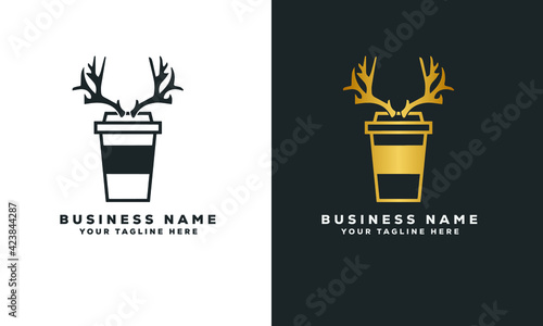 deer coffee paper cup minimal logo vector