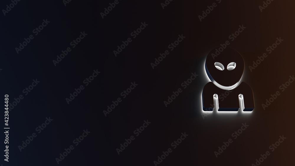 3d rendering of white light stripe symbol of alien head on dark background 3d rendering of white light stripe symbol of alien head on dark background