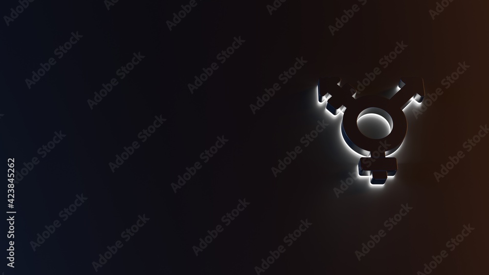 3d rendering of white light stripe symbol of transgender alt on dark background 3d rendering of white light stripe symbol of transgender alt on dark background
