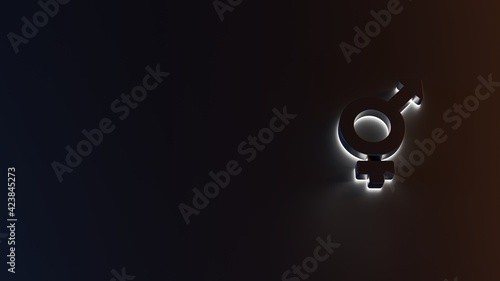 3d rendering of white light stripe symbol of transgender on dark background