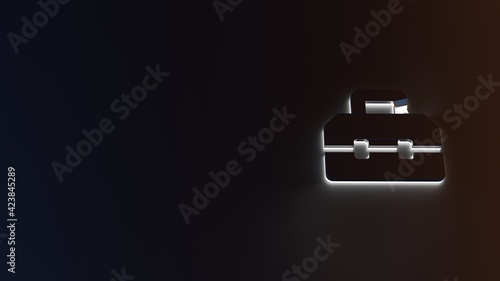 3d rendering of white light stripe symbol of toolbox on dark background