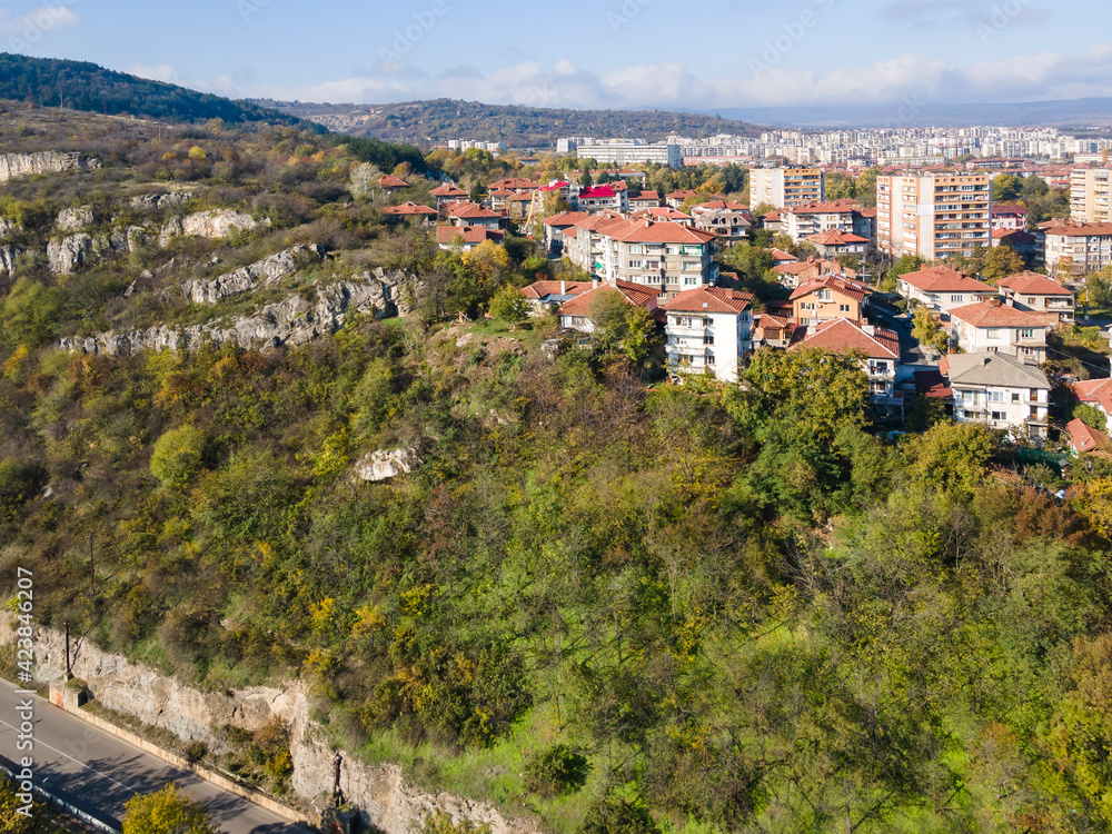 Aerial view of center of town of Lovech, Bulgaria