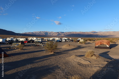 Desert Morning in the Stovepipe Wells, Death Valley, California Federal Campground with Recreational Vehicles