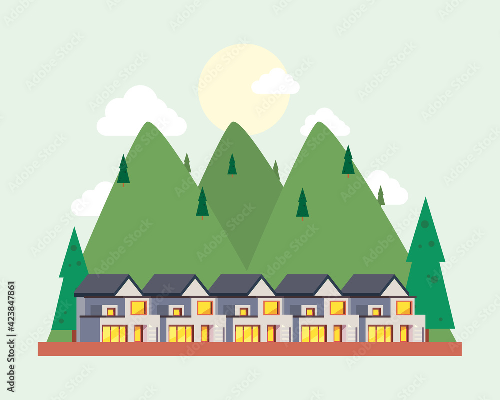 houses with mountains
