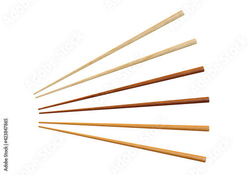 Wooden chopsticks set collection isolated on white background
