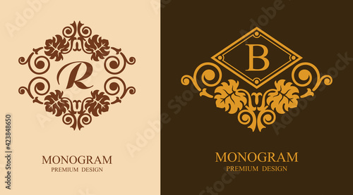 Luxury Monogram R and B design elements. Luxury elegant frame ornament line logo design vector illustration. Good for Royal sign, Restaurant, Boutique, Cafe, Hotel, Heraldic, Jewelry, Fashion