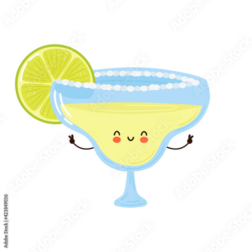Cute funny Margarita cocktail character. Vector hand drawn cartoon kawaii character illustration icon. Isolated on white background. Margarita cocktail character concept