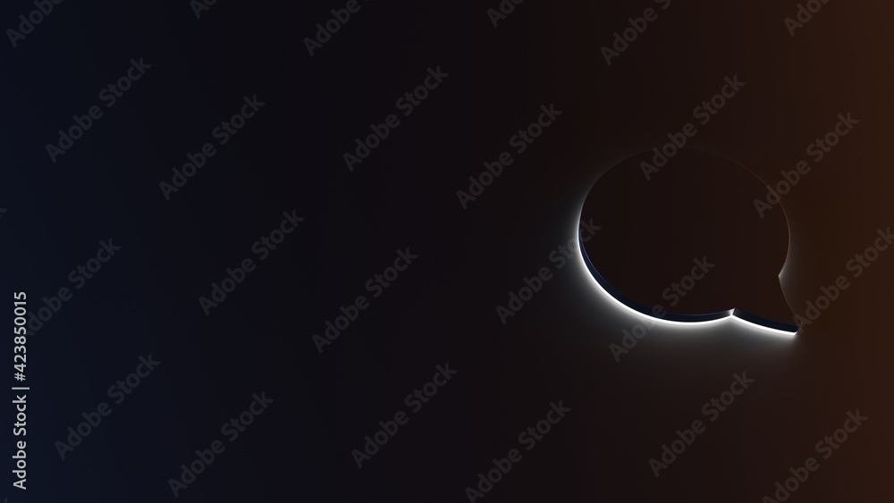 3d rendering of white light stripe symbol of rounded chat bubble on dark background 3d rendering of white light stripe symbol of rounded chat bubble on dark background