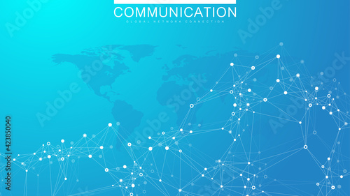 Global network connection. Social network communication in the global business. World map point and line composition concept. Vector illustration.