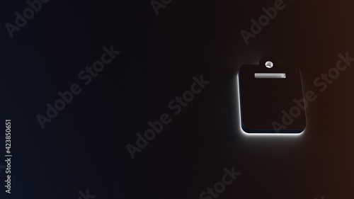 Fotografiet 3d rendering of white light stripe symbol of clipboard on dark background