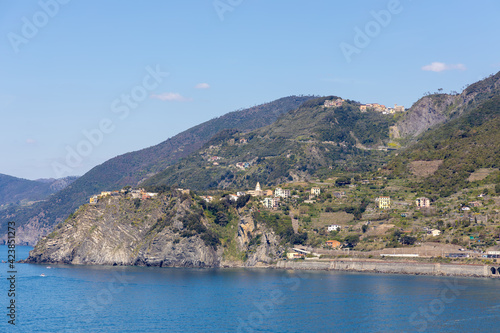 CORNIGLIA, LIGURIA/ITALY - APRIL 20 : View of the coastline at Corniglia Liguria Italy on April 20, 2019.