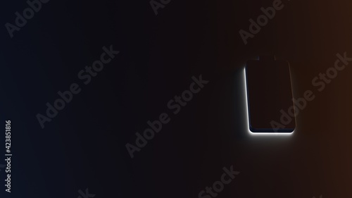 3d rendering of white light stripe vertical symbol of full battery on dark background
