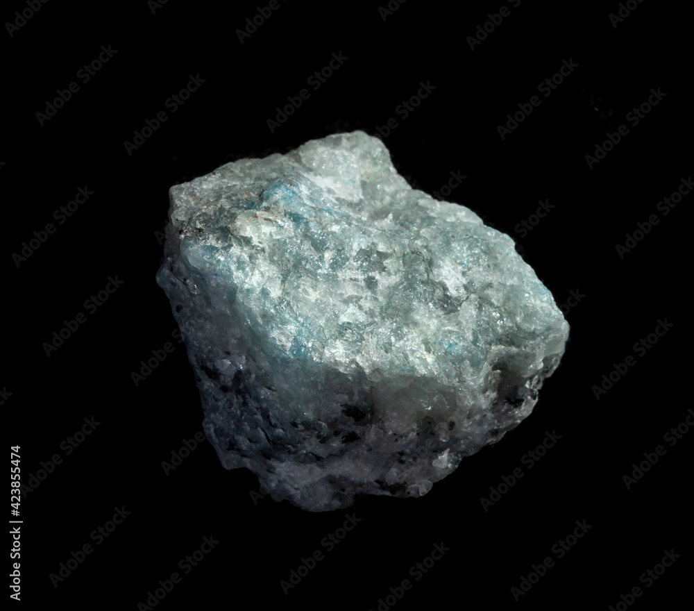 Blue quartz mineral nugget isolated on black background. Geology mineralogy websites, stone collection catalog, Natural Science museum wall charts Blue quartz mineral nugget isolated on black background. Geology mineralogy websites, stone collection catalog, Natural Science museum wall charts