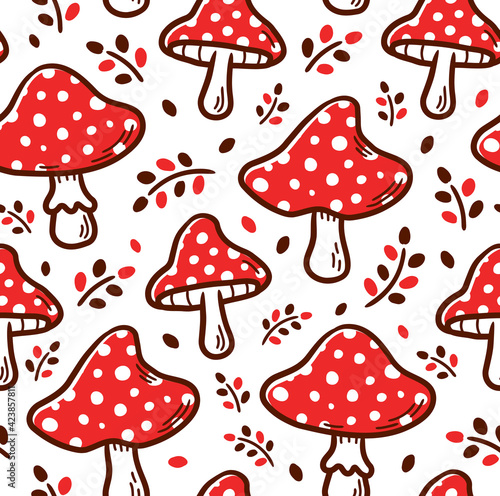 Amanita mushroom seamless pattern. Vector cartoon illustration icon design. Amanita mushroom seamless pattern concept