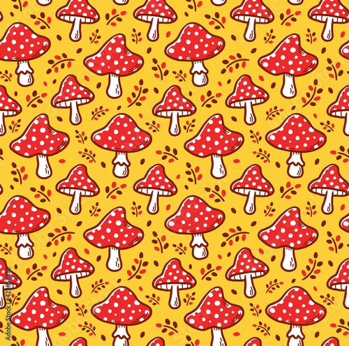 Amanita mushroom seamless pattern. Vector cartoon illustration icon design. Amanita mushroom seamless pattern concept