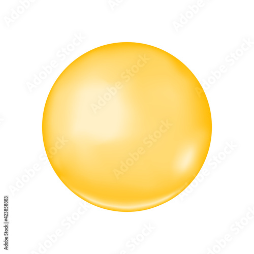 Golden glossy bubble. Collagen drop, keratin, serum, jojoba cosmetic oil, vitamin A or E, omega fatty acid ball. Vector realistic illustration.