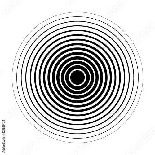 Monochrome texture with concentric circles. Abstract, hypnotic background. Black and white graphic design element.