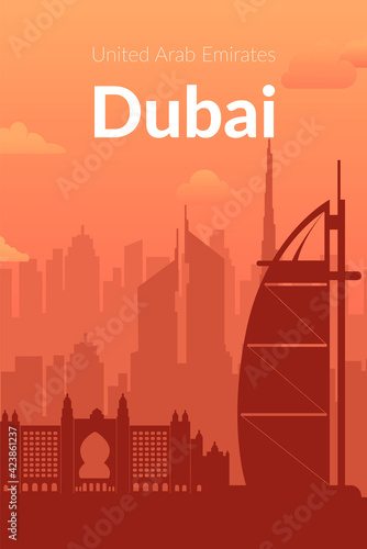 Dubai, UAE famous city scape view background.