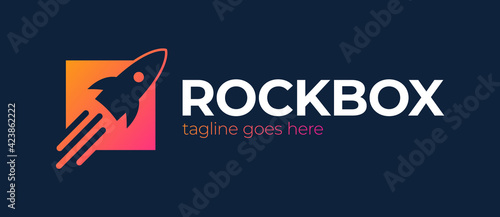 Rocket launch box logo design vector template. Start up logotype, Think outside the box logo, logistic and delivery logo