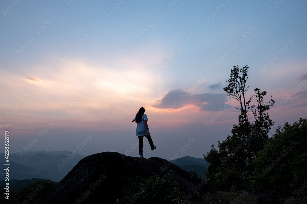 Travel in the mountains of northern Thailand in the evening with the beautiful sky and twilight.