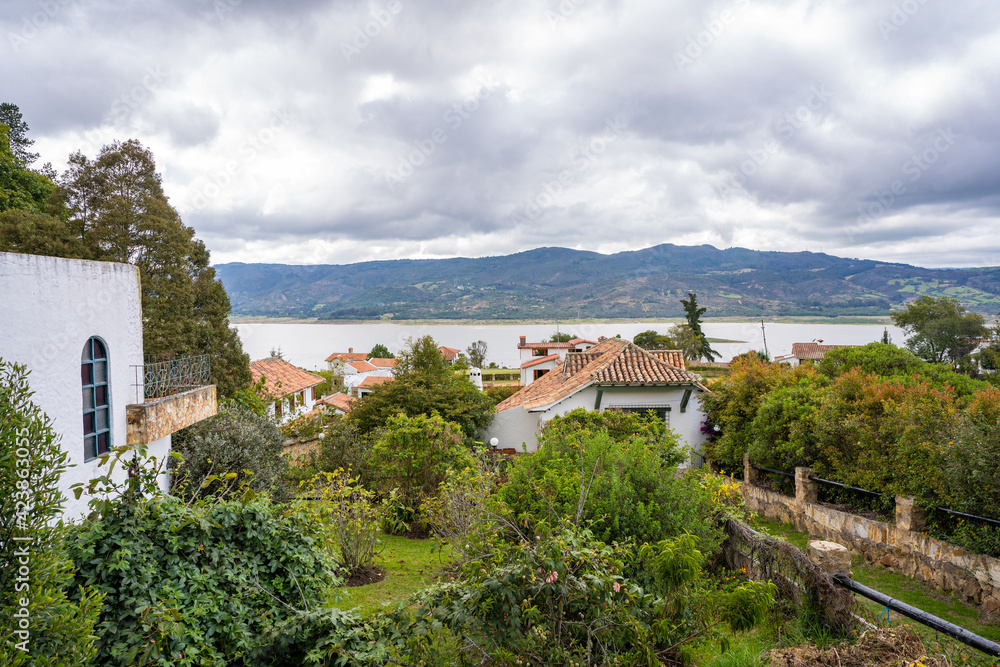 the village of Guatavita and the Tomine reservoir, Cundinamarca, Colombia