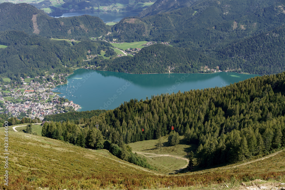 View from Zwolferhorn Mountain down to St Gilgen