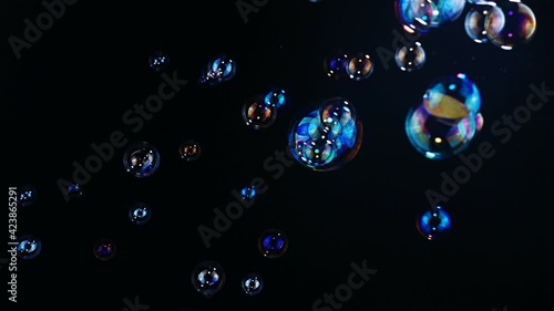 Soap bubbles slow motion background