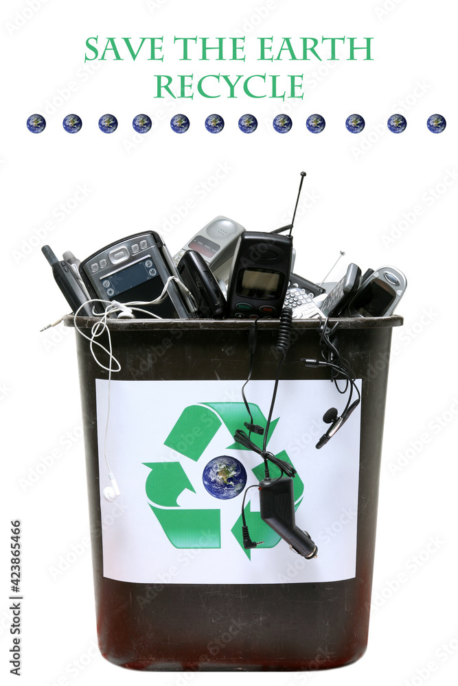 recycle bin filled with old "ewaste" for recycling of out dated