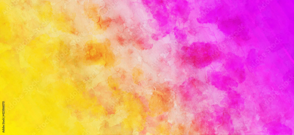 Abstract yellow and pink on white watercolor splash paint texture or grunge background design