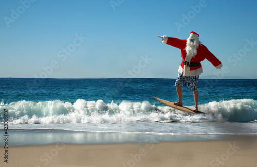 Canvas Print Surfing Santa