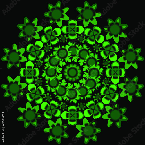 abstract background with green leaves on black background