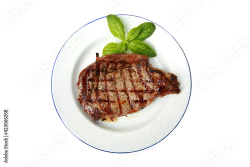 Φωτογραφία hot fresh grilled boneless rib eye steak isolated on white with barbecue grill m