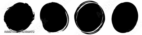 Grungy, grunge texture circle, oval abstract element. Ink spot, stain, inkblot shape. Mottle, speckle textured element