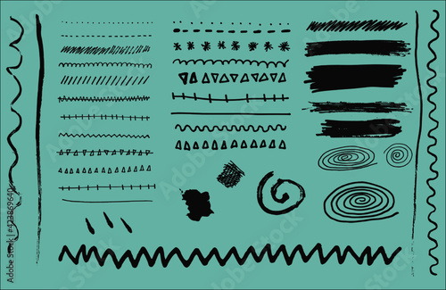 Set of 38 Isolated Hand Drawn Doodle Design Elements, lines and strokes