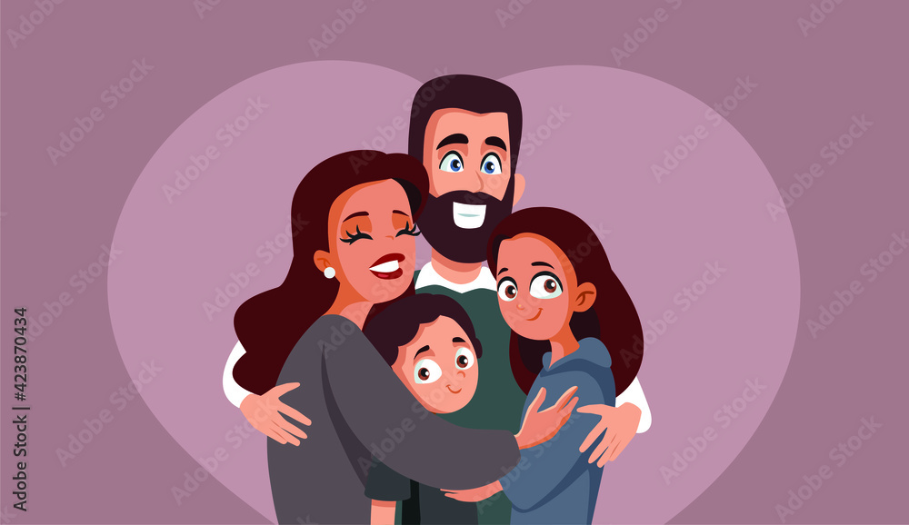 Obraz premium Happy Family Hugging Vector Illustration