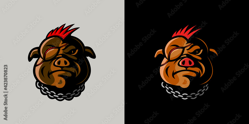  Punk rock pig head mascot logo