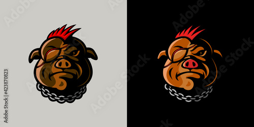  Punk rock pig head mascot logo