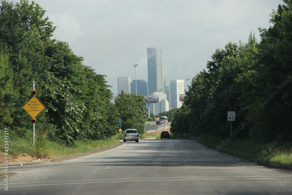 Houston Skyline from above the freeway towards Downtown. Houston Skyline from above the freeway towards Downtown.