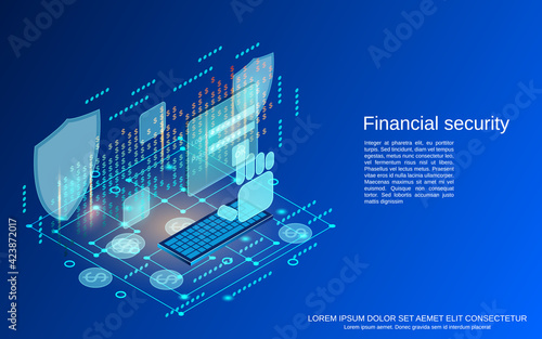 Financial security, online banking, money protection flat 3d isometric vector concept illustration
