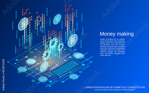 Money making flat 3d isometric vector concept illustration
