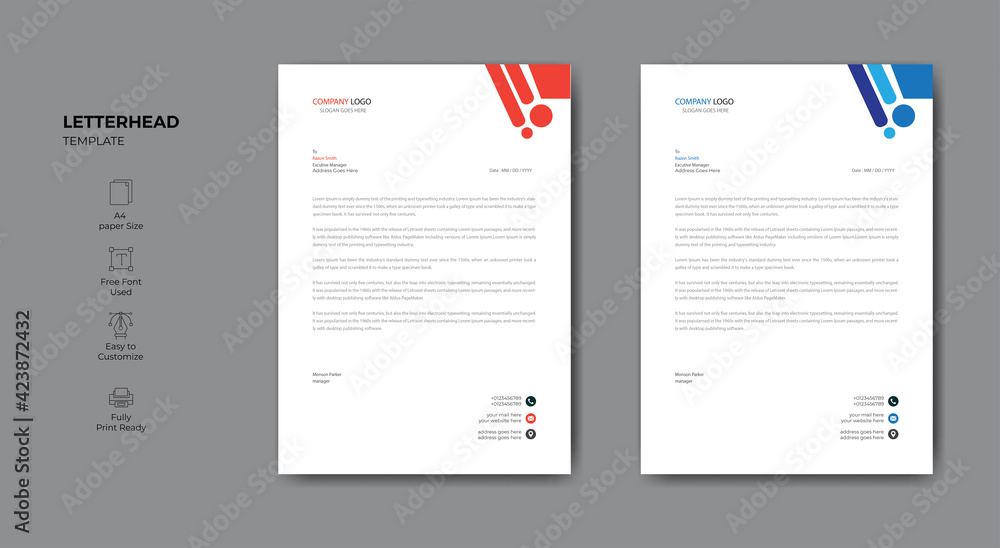 Minimalistelegant style letterhead template design for your business.