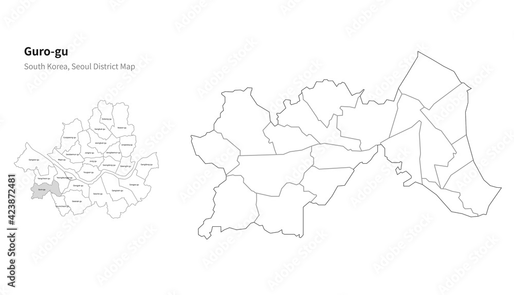 Guro-gu map. Seoul district map vector.