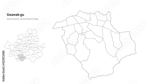 Gwanak-gu map. Seoul district map vector.